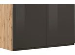 Hängeschrank KOCHSTATION "KS-Virginia,neu in verbesserter Ausführung", schwarz (hochglanz schwarz, wotaneiche), B:100cm H:57cm T:34cm, MDF, Schränke, Hängeschrank, Breite 100 cm, 2 Türen, gedämpfte Scharniere