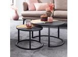 Couchtisch FineBuy Wohnzimmertisch 2 teilig Massivholz Rund Beistelltisch Tisch