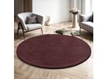 Teppich THE CARPET "kuschelig & Super Soft, Anti-Rutsch Unterseite", braun (bordeaux), H:16mm Ø:160cm, Polyester, Teppiche, Teppich, Waschbar bis 30 Grad, Felloptik, Wohnzimmer Teppich, Kundenliebling