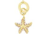 Charm-Einhänger AMOR "Seestern-Optik", gold (gelbgoldfarben, weiß), Charms, Damen, Perlen, Silber 925 (Sterlingsilber), mit Glasperle