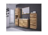 P & B Badezimmer, Eiche Wotan, Holzwerkstoff, 5-teilig, 6 Fächer, 140x133x35 cm, Fsc, hängend, Spiegel mit Ablage, Badezimmer, Badmöbelsets & Badmöbelserien, Badmöbel-Set