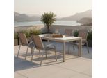Gardenson , Silberfarben, Taupe , Metall, Textil , Uni , Stühle stapelbar, Tisch mit Glasplatte, platzsparend verstaubar ,