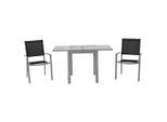 Gardenson , Silberfarben, Schwarz , Metall, Textil , Uni , Tisch ausziehbar, Stühle stapelbar, Tisch mit Glasplatte ,