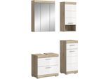 Badmöbel-Set WELLTIME "SIENA, 4 teilig, bestehend aus:", weiß (eiche sonoma hell nb, weiß hochglanz), B:112cm H:191cm T:34cm, Holzwerkstoff, MDF, Kastenmöbel-Sets, Badmöbel-Set, Waschbeckenunterschrank, Spiegelschrank, Unterschrank, Hängeschrank
