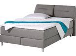 Boxspringbett MAINTAL, grau (hellgrau), Strukturstoff, Liegefläche B/L: 140cm x 200cm, H2 + H2, 7-Zonen-Kaltschaummatratze, Bezug bei beige, anthrazit und hellgrau: pflegeleichter Strukturstoff (100% Polyester);Bezug bei weiß und schwarz: Kunstleder (100% Polyurethan);Spiegelfläche der Matratzen: Material angeben (100% Polyester), Komplettbetten, Boxspringbett, inkl. Topper