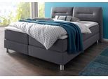 Boxspringbett MAINTAL, grau (anthrazit), Strukturstoff, Liegefläche B/L: 160cm x 200cm, H3, Bonnell-Federkernmatratze, Bezug bei beige, anthrazit und hellgrau: pflegeleichter Strukturstoff (100% Polyester);Bezug bei weiß und schwarz: Kunstleder (100% Polyurethan);Spiegelfläche der Matratzen: Material angeben (100% Polyester), Komplettbetten, Boxspringbett, inkl. Topper