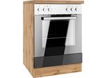 Herdumbauschrank KOCHSTATION "KS-Virginia,neu in verbesserter Ausführung", braun (hochglanz schwarz, wotaneiche), B:60cm H:86cm T:60cm, MDF, Schränke, Herdumbauschrank, Breite 60 cm, Höhe 85 cm, Nische für Ofen B/H/T: 56/59/55 cm