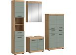 Badmöbel-Set WELLTIME "SIENA, 4 teilig, bestehend aus:", grün (artisan eiche nachbildung, salbei), B:186cm H:191cm T:34cm, Holzwerkstoff, MDF, Kastenmöbel-Sets, Badmöbel-Set, Hochschrank, Waschbeckenunterschrank, Spiegelschrank, Midischrank