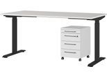 Büromöbel-Set GERMANIA "Agenda", schwarz (lichtgrau, schwarz), B:160cm T:80cm, Holzwerkstoff, Kunststoff, Metall, Arbeitsmöbel-Sets, Büromöbel-Set, Set bestehend aus höhenverstellbarem Schreibtisch und Rollcontainer