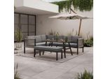 Ambia Garden Dining-Loungeset , Anthrazit, Dunkelgrau , Metall, Kunststoff, Glas, Textil , 5-teilig , Füllung: Polyester,Schaumstoff , seitenverkehrt montierbar, nicht einzeln stellbar , 241x187 cm , Tisch mit Glasplatte , Gartenmöbel, Gartengarnituren, Gartenmöbel-Sets