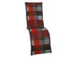 Relaxsesselauflage, Rot, Grau, Dunkelgrau, Textil, Karo, Füllung: Schaumstoff, Vlies, rechteckig, 50x7x170 cm, Oeko-Tex® Standard 100, pflegeleicht, hochwertige Qualität, langlebig, für den Außenbereich geeignet, mittels Bändern zu befestigen, Gurtband befestigen, Outdoor-Kissen, Gartenstuhlauflagen, Hochlehner-Auflagen