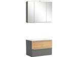 Badmöbel-Set WELLTIME "TRIENT, Set: Spiegelschrank und Waschtisch", onyx, grau, B:80cm H:200cm T:47cm, MDF, Kastenmöbel-Sets, Badmöbel-Set, matt onyx-grey/wildeiche, LED-Aufbauleuchte, 2tlg. Waschtisch-Set