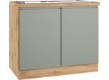Spülenschrank KOCHSTATION "KS-Virginia,neu in verbesserter Ausführung", grün (matt salbei, wotaneiche), B:100cm H:86cm T:60cm, MDF, Schränke, Spülenschrank, Breite 100 cm, inklusive Einbauspüle, Soft-Close