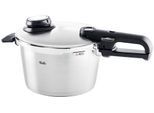 Schnellkochtopf FISSLER "Vitavit Premium Edelstahl Dampfkochtopf mit Einsatz Induktion", silber (silberfarben), H:18,5cm L:43cm Ø:22cm, Töpfe, Schnellkochtopf, Verriegelungsanzeige, Einstellbares Abdampfen, Einstellbare Kochstufen