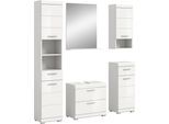 Badmöbel-Set WELLTIME "Siena, 5 teilig, bestehend aus:", weiß (weiß nb, weiß hochglanz mdf tz), B:164cm H:191cm T:34cm, Holzwerkstoff, MDF, Kastenmöbel-Sets, Badmöbel-Set, Hochschrank, WBU, Spiegel, Unterschrank, Hängeschrank