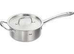 Kasserolle FISSLER "M5 Pro-Ply Stielkasserolle mit Metalldeckel", silberfarben, B:22,5cm H:13cm L:48,5cm Ø:20cm, Töpfe, Kasserolle, Kompakte Stielkasserolle mit Pro-Ply™ Technologie und Metalldeckel