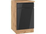 Unterschrank KOCHSTATION "KS-Virginia,neu in verbesserter Ausführung", hochglanz schwarz, wotaneiche, B:50cm H:86cm T:60cm, MDF, Schränke, Unterschrank, Breite 50 cm, 1 Tür, 1 Schubkasten, Soft-Close-Funktion