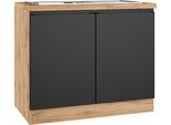 Spülenschrank KOCHSTATION "KS-Virginia,neu in verbesserter Ausführung", schwarz (matt schwarz, wotaneiche), B:100cm H:86cm T:60cm, MDF, Schränke, Spülenschrank, Breite 100 cm, inklusive Einbauspüle, Soft-Close
