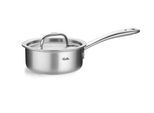 Kasserolle FISSLER "M5 Pro-Ply Stielkasserolle mit Metalldeckel", silber (silberfarben), B:18,5cm H:9cm L:37cm Ø:16cm, Töpfe, Kasserolle, Kompakte Stielkasserolle mit Pro-Ply™ Technologie und Metalldeckel