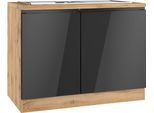 Spülenschrank KOCHSTATION "KS-Virginia,neu in verbesserter Ausführung", hochglanz schwarz, wotaneiche, B:110cm H:86cm T:60cm, MDF, Schränke, Spülenschrank, Breite 110 cm, inklusive Einbauspüle, Soft-Close