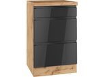 Unterschrank KOCHSTATION "KS-Virginia,neu in verbesserter Ausführung", hochglanz schwarz, wotaneiche, B:50cm H:86cm T:60cm, MDF, Schränke, Unterschrank, Breite 50 cm, 1 Schubkasten, 2 Auszüge, Soft-Close-Funktion