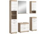 Badmöbel-Set WELLTIME "Siena, 5 teilig, bestehend aus:", weiß (eiche sonoma hell nb, weiß hochglanz mdf tz), B:164cm H:191cm T:34cm, Holzwerkstoff, MDF, Kastenmöbel-Sets, Badmöbel-Set, Hochschrank, WBU, Spiegel, Unterschrank, Hängeschrank