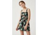 Jumpsuit ROXY "PLAYA BABY PRINTED", Mädchen, Gr. 10 (134/140), N-Gr, anthrazit aquarella active rg, Obermaterial: 100% Viskose, Overalls Jumpsuit, für Kinder und Jugendliche, aus Viskose, bequeme Passform