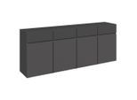 Xora Sideboard, Anthrazit, Kunststoff, 4 Fächer, 4 Schublade(n) Schubladen, 200x79.6x39.8 cm, Wohnzimmer, Kommoden & Sideboards, Sideboards
