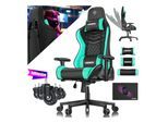 KESSER® Gaming Stuhl Ergonomisch Bürostuhl mit Kopfstütze & Lendenkissen Racing Gamer Stuhl 150kg belastbar Armlehne 360° Drehbarer Schreibtischstuhl Gaming Chair + Gummi-Rollen