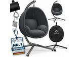KESSER® Luxe Hängesessel mit Gestell + weicher Sitzkissen, Seitenpolsterung, Sitz- und Rückenkissen Hängekorb Indoor & Outdoor, Garten Schaukel Korb Hängestuhl Stabiler Standfuß, max. 150 kg