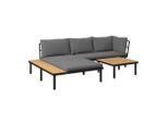 Ambia Garden Loungegarnitur , Grau, Schwarz, Akaziefarben , Holz, Metall, Textil , 3-teilig , Akazie , massiv , Füllung: Schaumstoff,Schaumstoff , Ottomane links, L-Form , 273.5x159 cm , Gartenmöbel, Loungemöbel, Lounge-Serien