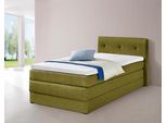Boxspringbett HAPO, grün, Liegefläche B/L: 100cm x 200cm, kein Härtegrad, Bonnell-Federkernmatratze, Kopfteil, seitliche Unterbox und Obermatratze sind mit pflegeleichtem Feinstrukturstoff in Leinenoptik (100% Polyester) bezogen;Die Oberseite der Unterfederung und die Ober- und Unterseite der Obermatratze sind jeweils mit einem rutschhemmenden Stoff aus 100% Polyester bespannt., Komplettbetten, Bo