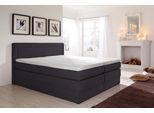 Boxspringbett HAPO, grau (anthrazit), Liegefläche B/L: 160cm x 200cm, kein Härtegrad, 7-Zonen-Tonnentaschen-Federkernmatratze, Kopfteil, seitliche Unterbox und Obermatratze sind mit pflegeleichtem Feinstrukturstoff in Leinenoptik (100% Polyester) bezogen;Die Oberseite der Unterfederung und die Ober- und Unterseite der Obermatratze sind jeweils mit einem rutschhemmenden Stoff aus 100% Polyester bes