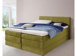 Boxspringbett HAPO, grün, Liegefläche B/L: 200cm x 200cm, kein Härtegrad, 7-Zonen-Kaltschaummatratze, Kopfteil, seitliche Unterbox und Obermatratze sind mit pflegeleichtem Feinstrukturstoff in Leinenoptik (100% Polyester) bezogen;Die Oberseite der Unterfederung und die Ober- und Unterseite der Obermatratze sind jeweils mit einem rutschhemmenden Stoff aus 100% Polyester bespannt., Komplettbetten, B