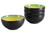 Schüssel CREATABLE "Hot, Buddha Bowl, 4-tlg.", schwarz (schwarz, grün, gelb), B:24cm H:23cm T:24cm Ø:17,5cm, Steinzeug, Schüsseln, Schüssel, Moderne Coupeform, außergewöhnliches Design