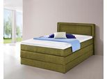 Boxspringbett HAPO, grün, Liegefläche B/L: 140cm x 200cm, kein Härtegrad, 7-Zonen-Kaltschaummatratze, Kopfteil, seitliche Unterbox und Obermatratze sind mit pflegeleichtem Feinstrukturstoff in Leinenoptik (100% Polyester) bezogen;Die Oberseite der Unterfederung und die Ober- und Unterseite der Obermatratze sind jeweils mit einem rutschhemmenden Stoff aus 100% Polyester bespannt., Komplettbetten, B