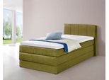 Boxspringbett HAPO, grün, Liegefläche B/L: 100cm x 200cm, kein Härtegrad, Bonnell-Federkernmatratze, Kopfteil, seitliche Unterbox und Obermatratze sind mit pflegeleichtem Feinstrukturstoff in Leinenoptik (100% Polyester) bezogen;Die Oberseite der Unterfederung und die Ober- und Unterseite der Obermatratze sind jeweils mit einem rutschhemmenden Stoff aus 100% Polyester bespannt., Komplettbetten, Bo