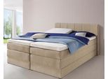 Boxspringbett HAPO, beige, Liegefläche B/L: 180cm x 200cm, kein Härtegrad, 7-Zonen-Tonnentaschen-Federkernmatratze, Kopfteil, seitliche Unterbox und Obermatratze sind mit pflegeleichtem Feinstrukturstoff in Leinenoptik (100% Polyester) bezogen;Die Oberseite der Unterfederung und die Ober- und Unterseite der Obermatratze sind jeweils mit einem rutschhemmenden Stoff aus 100% Polyester bespannt., Kom