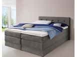Boxspringbett HAPO, grau (anthrazit), Liegefläche B/L: 200cm x 200cm, kein Härtegrad, Bonnell-Federkernmatratze, Kopfteil, seitliche Unterbox und Obermatratze sind mit pflegeleichtem Feinstrukturstoff in Leinenoptik (100% Polyester) bezogen;Die Oberseite der Unterfederung und die Ober- und Unterseite der Obermatratze sind jeweils mit einem rutschhemmenden Stoff aus 100% Polyester bespannt., Komple