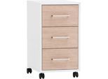 Rollcontainer SCHILDMEYER "METZ, 3 Schubkästen, fühlbare Holzstruktur, MADE IN GERMANY", beige (mattweiß, canello), B:32,6cm H:59,7cm T:39,1cm, Holzwerkstoff, Rollwagen, Rollcontainer, Canello Dekor mit fühlbarer Holzstruktur, Made in Germany