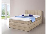 Boxspringbett HAPO, beige, Liegefläche B/L: 140cm x 200cm, kein Härtegrad, Bonnell-Federkernmatratze, Kopfteil, seitliche Unterbox und Obermatratze sind mit pflegeleichtem Feinstrukturstoff in Leinenoptik (100% Polyester) bezogen;Die Oberseite der Unterfederung und die Ober- und Unterseite der Obermatratze sind jeweils mit einem rutschhemmenden Stoff aus 100% Polyester bespannt., Komplettbetten, B