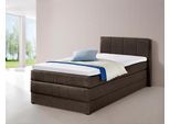 Boxspringbett HAPO, braun, Liegefläche B/L: 100cm x 200cm, kein Härtegrad, 7-Zonen-Tonnentaschen-Federkernmatratze, Kopfteil, seitliche Unterbox und Obermatratze sind mit pflegeleichtem Feinstrukturstoff in Leinenoptik (100% Polyester) bezogen;Die Oberseite der Unterfederung und die Ober- und Unterseite der Obermatratze sind jeweils mit einem rutschhemmenden Stoff aus 100% Polyester bespannt., Kom