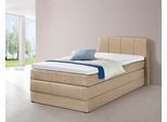 Boxspringbett HAPO, beige, Liegefläche B/L: 100cm x 200cm, kein Härtegrad, Bonnell-Federkernmatratze, Kopfteil, seitliche Unterbox und Obermatratze sind mit pflegeleichtem Feinstrukturstoff in Leinenoptik (100% Polyester) bezogen;Die Oberseite der Unterfederung und die Ober- und Unterseite der Obermatratze sind jeweils mit einem rutschhemmenden Stoff aus 100% Polyester bespannt., Komplettbetten, B