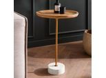 Beistelltisch FineBuy Anstelltisch Massivholz Marmor Ø 40 cm Wohnzimmertisch