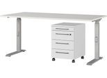 Büromöbel-Set GERMANIA "Agenda", silber (lichtgrau, silber), B:160cm T:80cm, Holzwerkstoff, Kunststoff, Metall, Arbeitsmöbel-Sets, Büromöbel-Set, Set bestehend aus höhenverstellbarem Schreibtisch und Rollcontainer