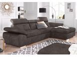 Ecksofa EXXPO - SOFA FASHION "Spring, super bequem, mit Armteil- und Kopfteilfunktion", braun (schlamm), B:284cm H:81cm T:181cm, Luxus-Microfaser (100% Polyester);Struktur (100% Polyester);NaturLEDER (echtes Rindsleder) in Sitz und Rücken. Korpus in passendem Kunstleder SOFTLUX bezogen, Sofas, Ecksofa, mit Bettfunktion & Bettkasten, Luxus-Microfaser +Simply Clean