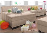 Ecksofa DOMO COLLECTION "Norma, elegant & modern, mit flachen Armlehnen, Breite 268cm, L-Form", beige (natur), B:268cm H:74cm T:153cm, NaturLEDER in Sitz und Rücken. Korpus in passendem Kunstleder SOFTLUX bezogen;Struktur (90% Polyester, 10% Polyacryl);Mosel Struktur (100% Polyester);Kunstleder SOFTLUX;Microfaser-PRIMABELLE (100% Polyester), Sofas, Ecksofa, wahlweise mit Bettfunktion
