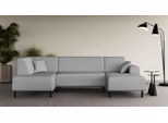 Wohnlandschaft OTTO HOME "ARROS U-Form mit Wellenunterfederung, Maße B/T/H: 300/163/81 cm", grau (hellgrau), B:300cm H:81cm T:163cm, 100% Polyester, Sofas, Wohnlandschaft, incl. Zierkissen, mit Recamiere links/rechts bestellbar, auch in Cord