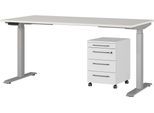 Büromöbel-Set GERMANIA "Agenda", silber (lichtgrau, silber), B:160cm T:80cm, Holzwerkstoff, Kunststoff, Metall, Arbeitsmöbel-Sets, Büromöbel-Set, Set bestehend aus höhenverstellbarem Schreibtisch und Rollcontainer