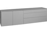 Lowboard MÄUSBACHER "Imola", grau (kreidegrau matt lack, glas kreidegrau glanz), B:217cm H:42cm, Sideboards, Lowboard, Lowboard mit Glasfront und Glasoberplatte